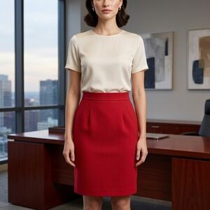 Vintage Valerie Stevens Skirt Women's Size 10 Red Pure Wool Midi Pencil Straight